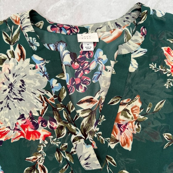 Women’s A New Day Target Floral Sheer Long Sleeve V-Neck Top Medium - Picture 4 of 16
